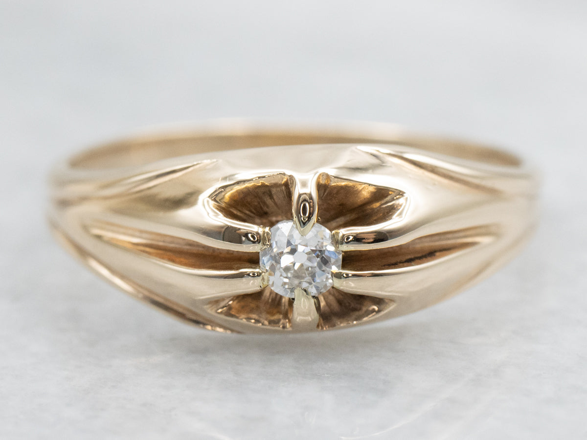 Belcher Set Old Mine Cut Diamond Engagement Ring