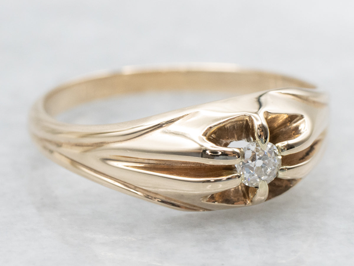 Belcher Set Old Mine Cut Diamond Engagement Ring