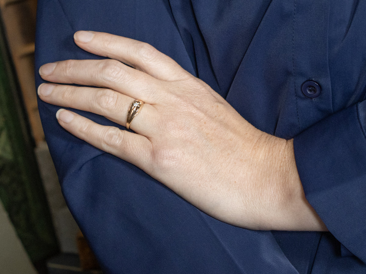 Belcher Set Old Mine Cut Diamond Engagement Ring