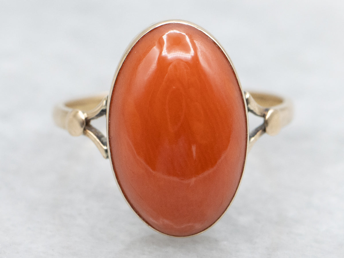 Vintage Gold Bezel-Set Coral Ring