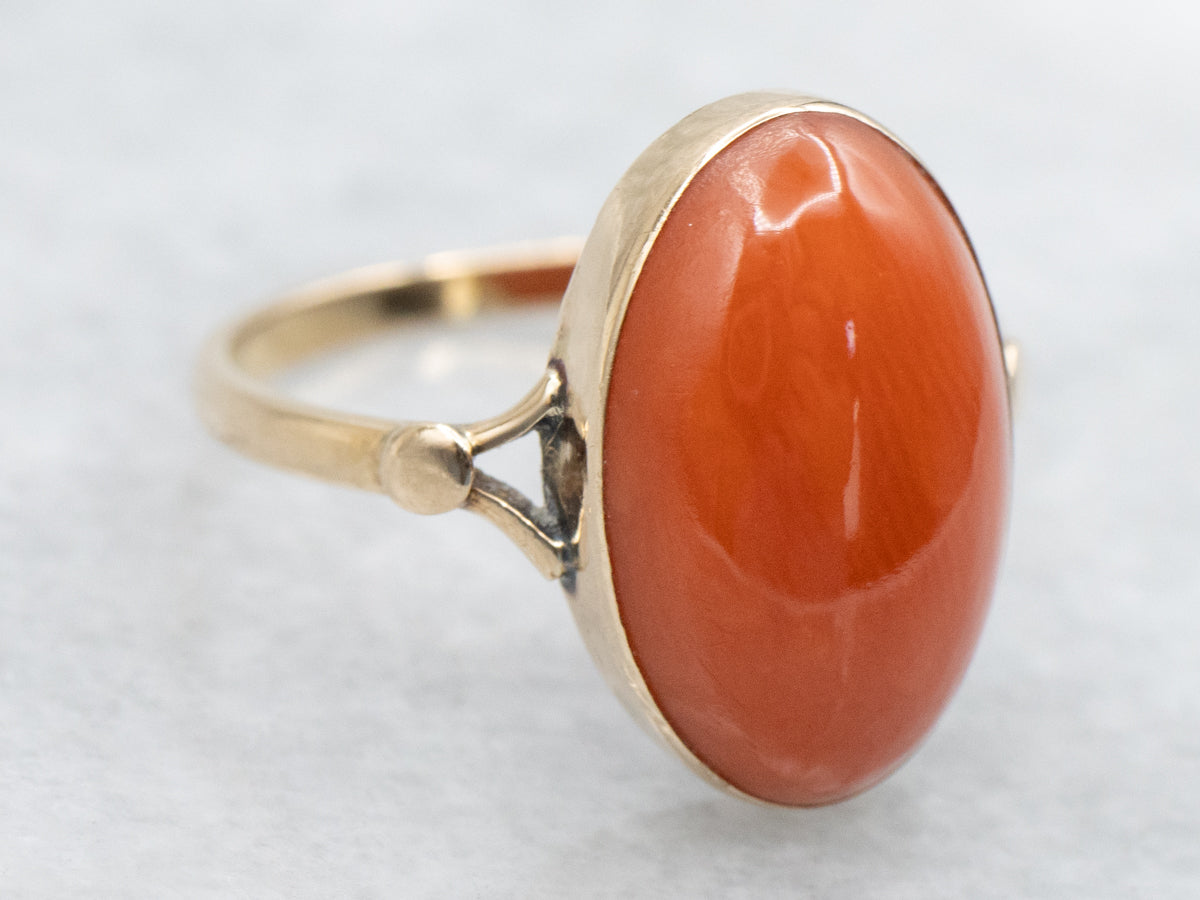 Vintage Gold Bezel-Set Coral Ring