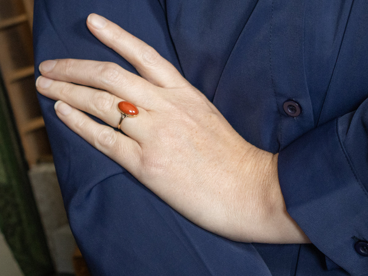Vintage Gold Bezel-Set Coral Ring