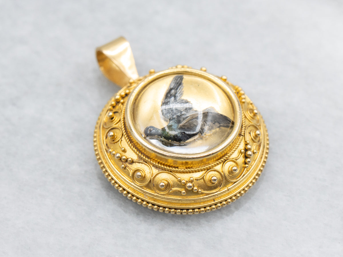 Bloomed Gold Antique Essex Crystal Pheasant Bird Pendant