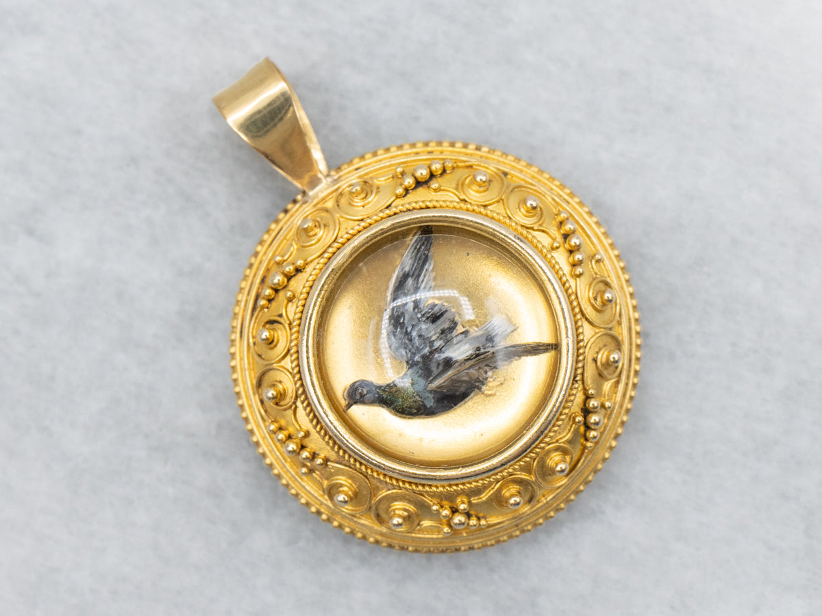 Bloomed Gold Antique Essex Crystal Pheasant Bird Pendant