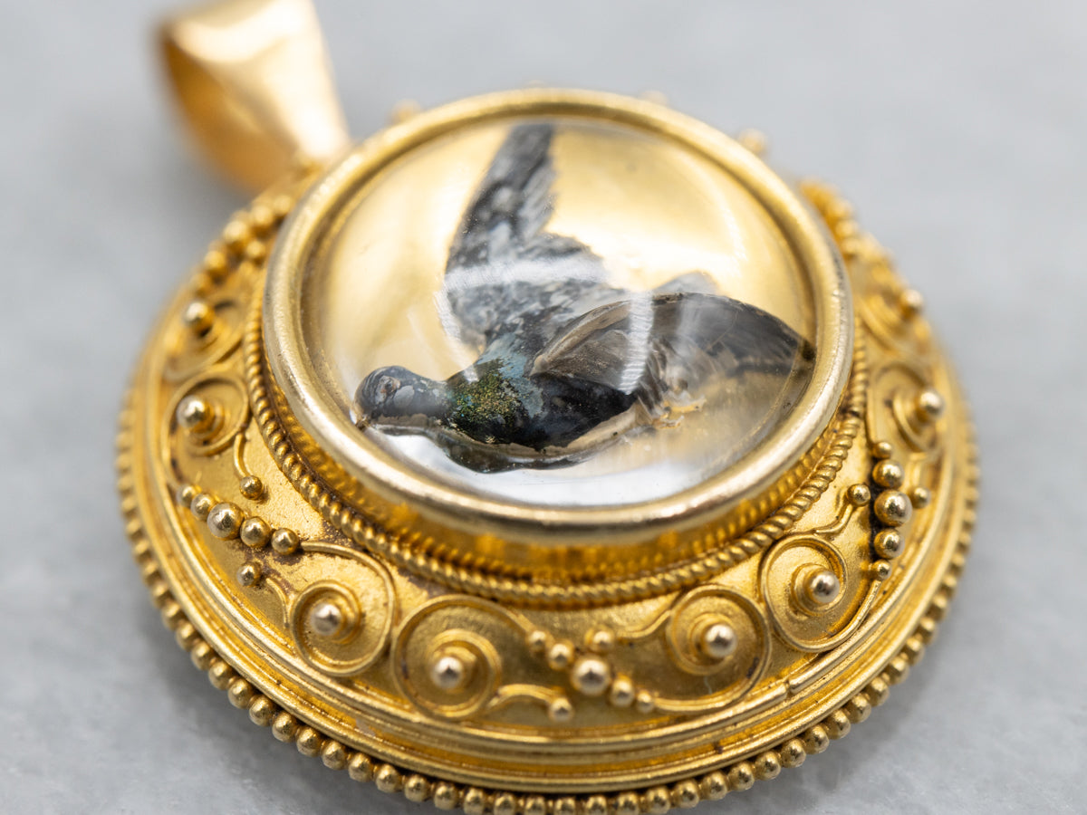 Bloomed Gold Antique Essex Crystal Pheasant Bird Pendant