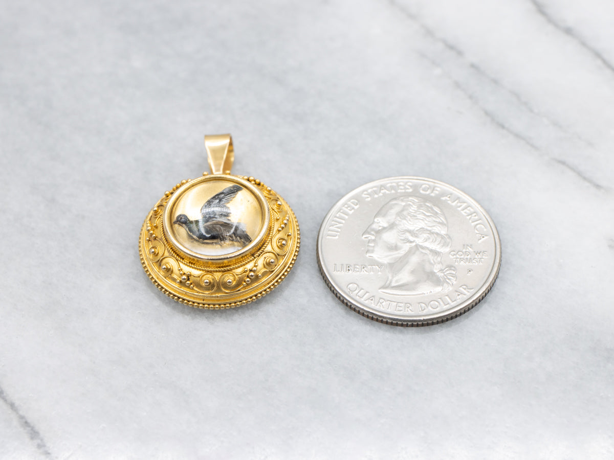 Bloomed Gold Antique Essex Crystal Pheasant Bird Pendant