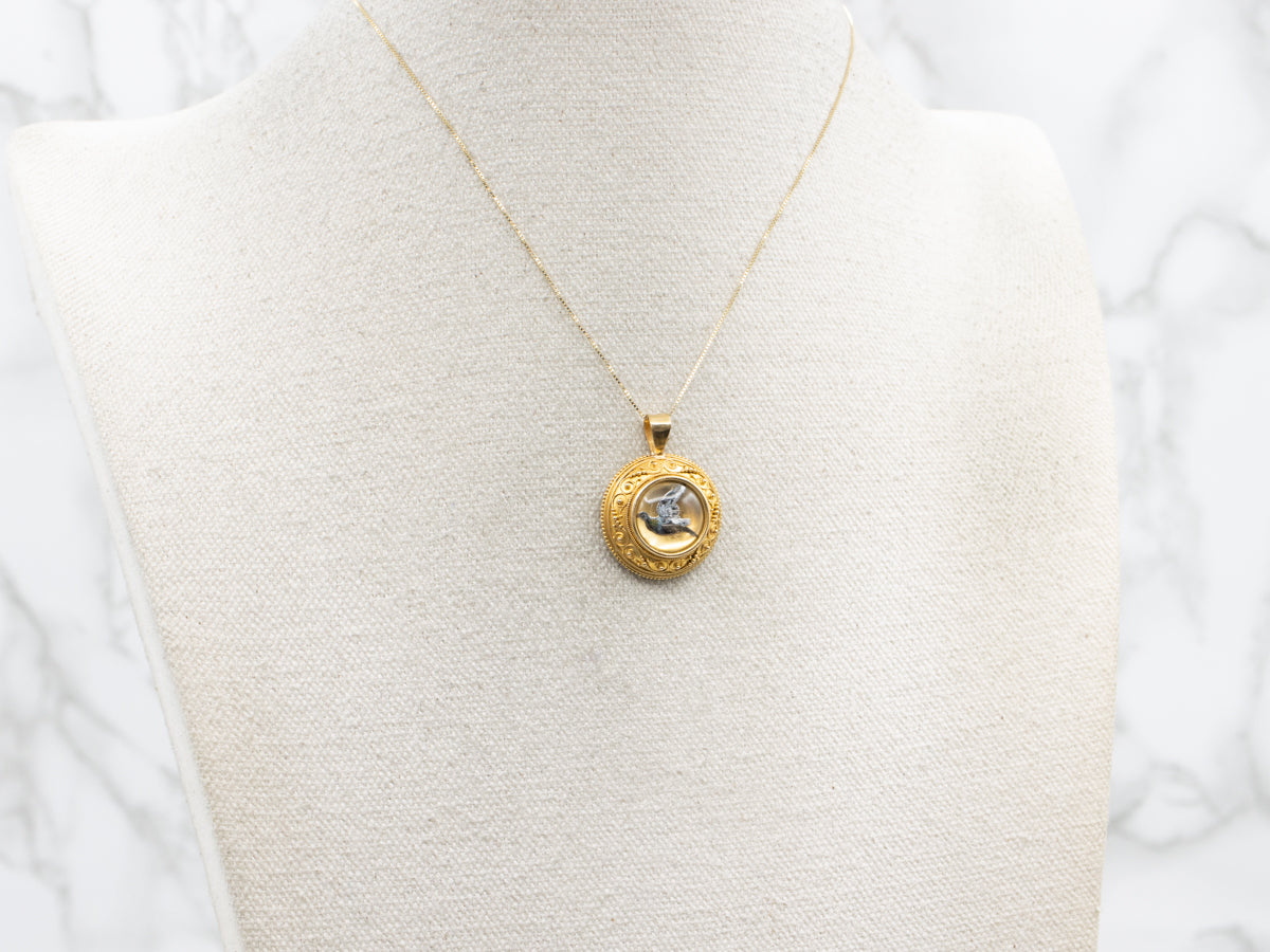 Bloomed Gold Antique Essex Crystal Pheasant Bird Pendant