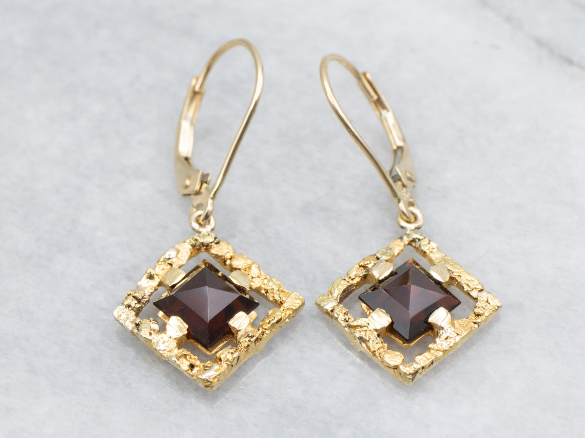 Garnet Gold Nugget Drop Earrings
