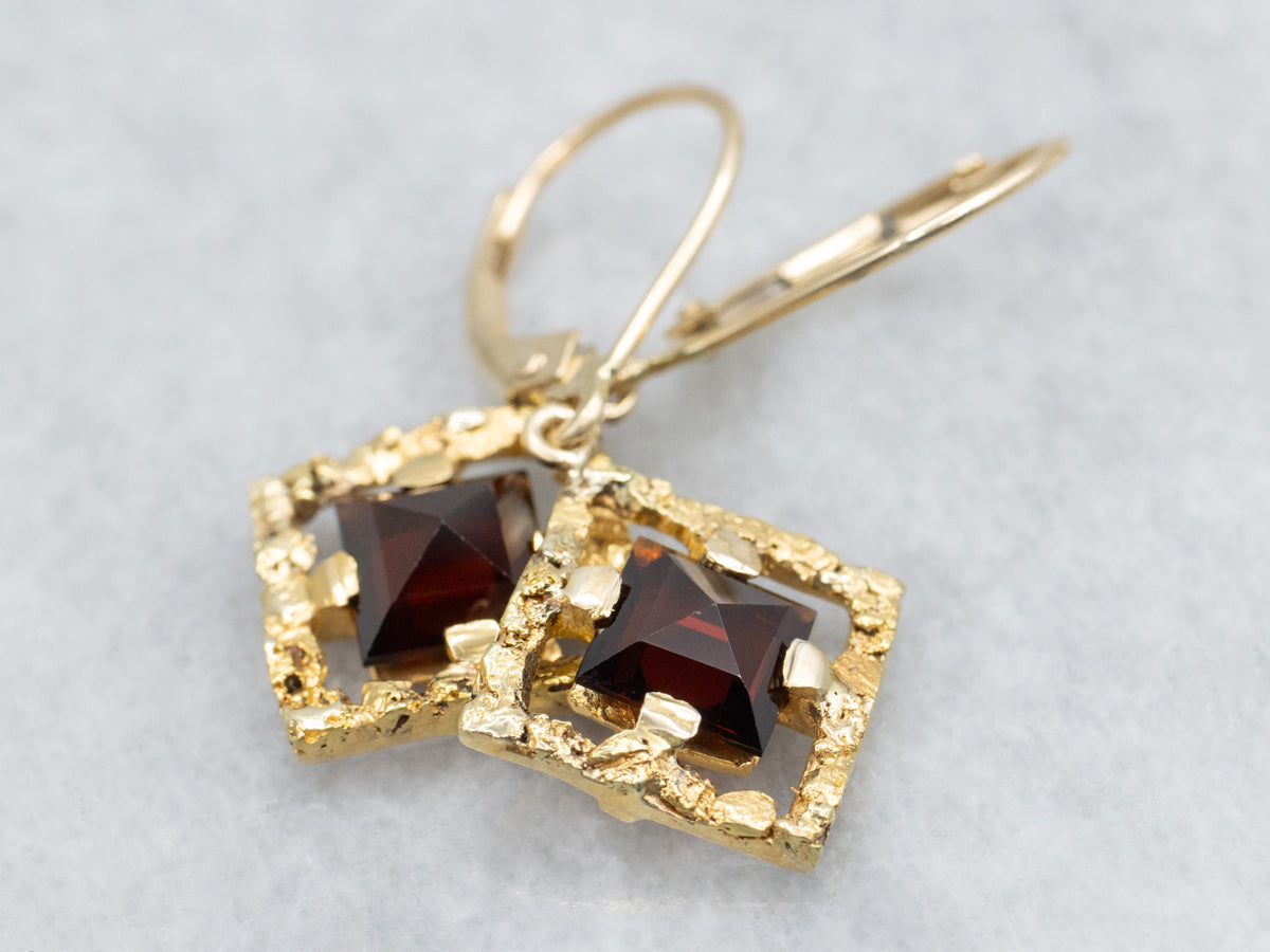 Garnet Gold Nugget Drop Earrings