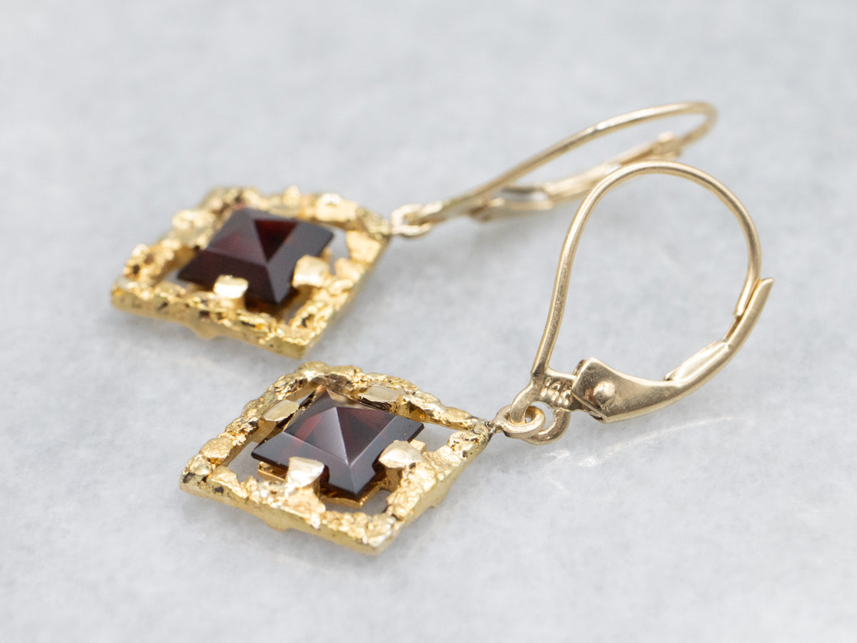 Garnet Gold Nugget Drop Earrings