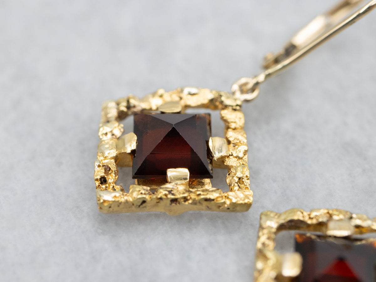 Garnet Gold Nugget Drop Earrings