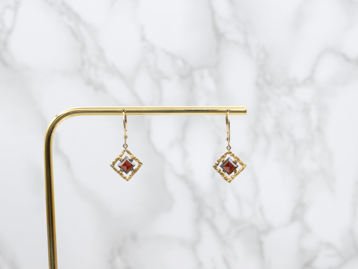 Garnet Gold Nugget Drop Earrings