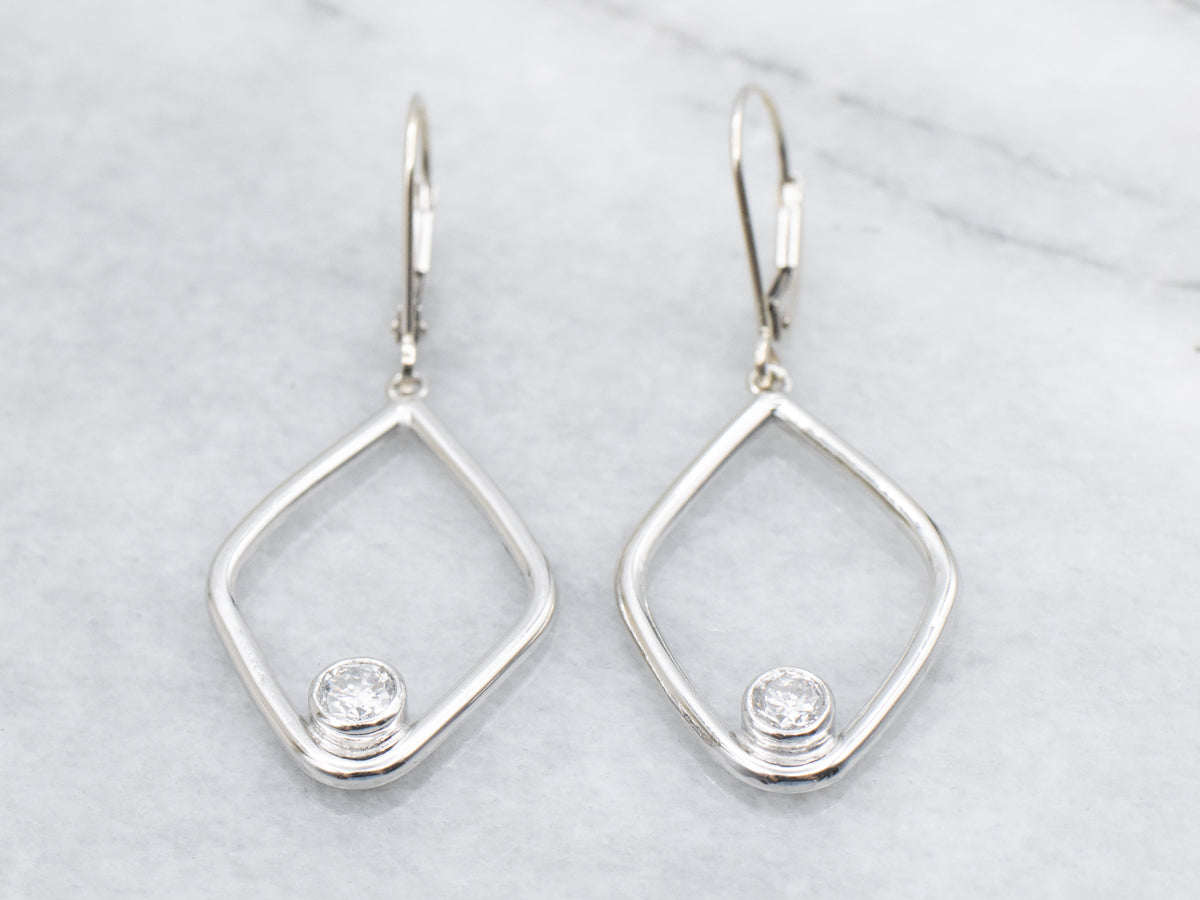 Modernist Bezel-Set Diamond Drop Earrings