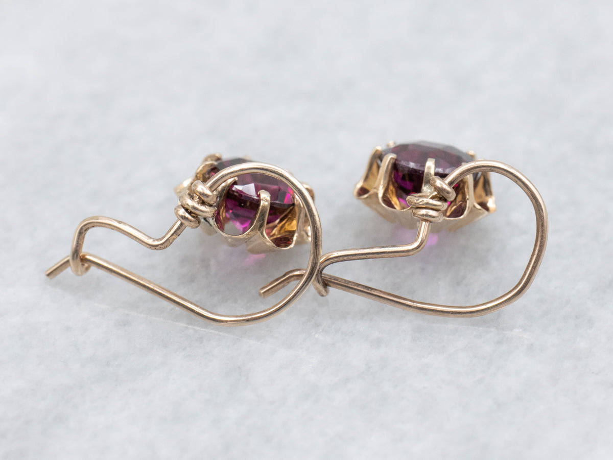 Romantic Rhodolite Garnet and Gold Buttercup Drop Earrings