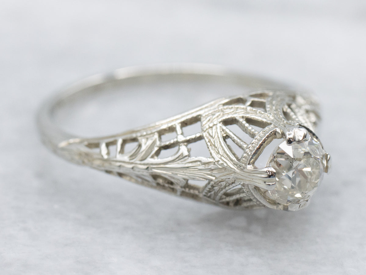 Art Deco Old Mine Cut Diamond Solitaire Engagement Ring