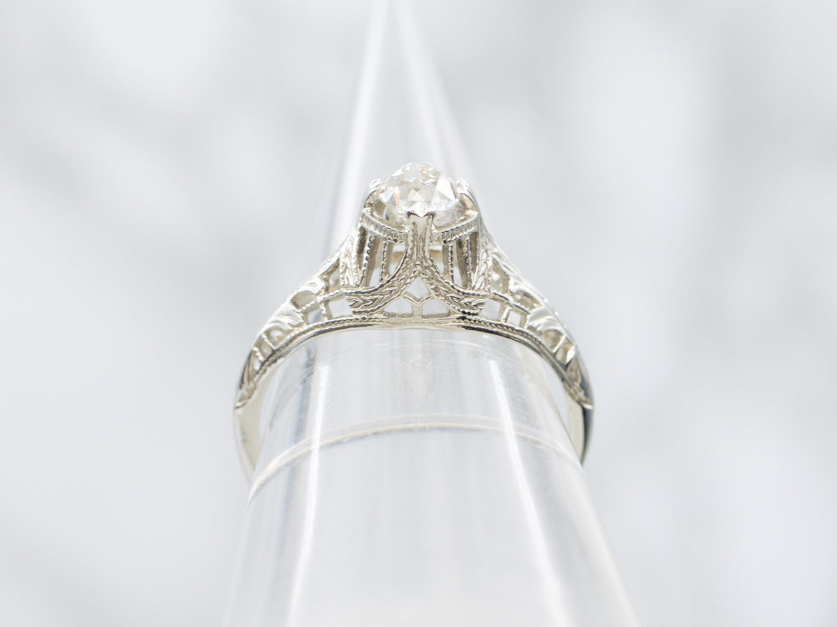 Art Deco Old Mine Cut Diamond Solitaire Engagement Ring