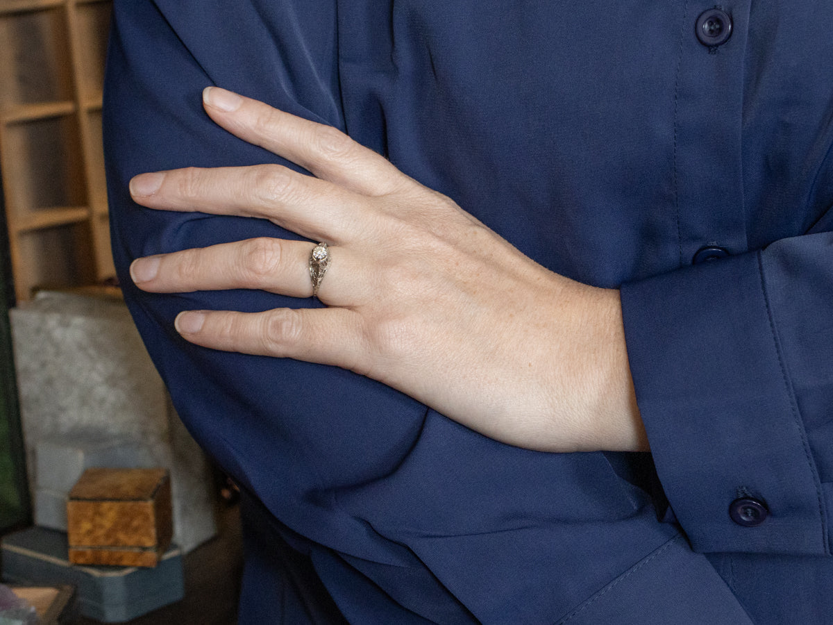 Art Deco Old Mine Cut Diamond Solitaire Engagement Ring