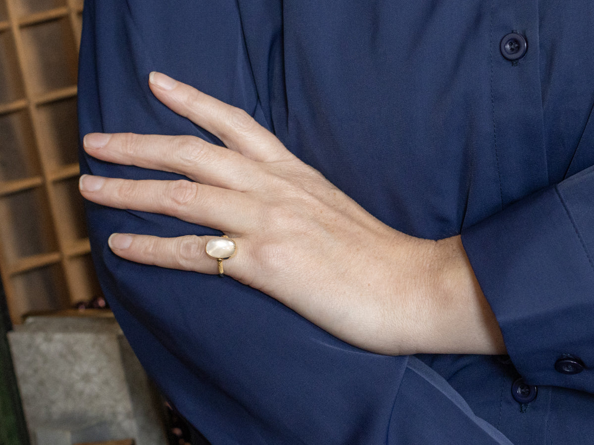 Vintage Bezel-Set Moonstone Gold Flip Ring