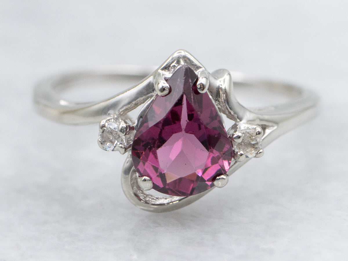 Teardrop Rhodolite Garnet and Synthetic Spinel Bypass Ring