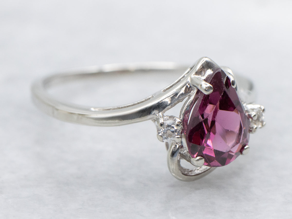 Teardrop Rhodolite Garnet and Synthetic Spinel Bypass Ring