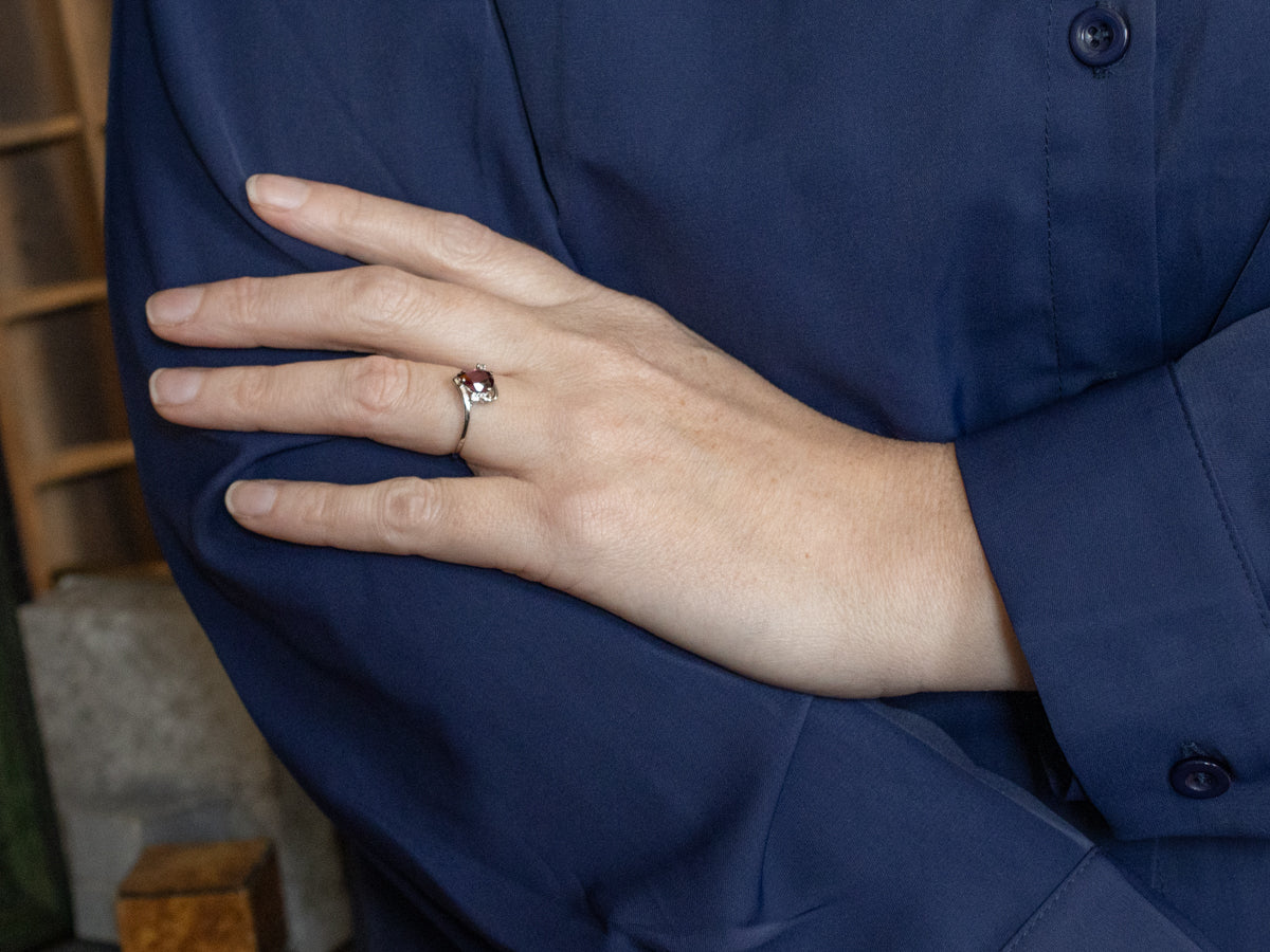 Teardrop Rhodolite Garnet and Synthetic Spinel Bypass Ring
