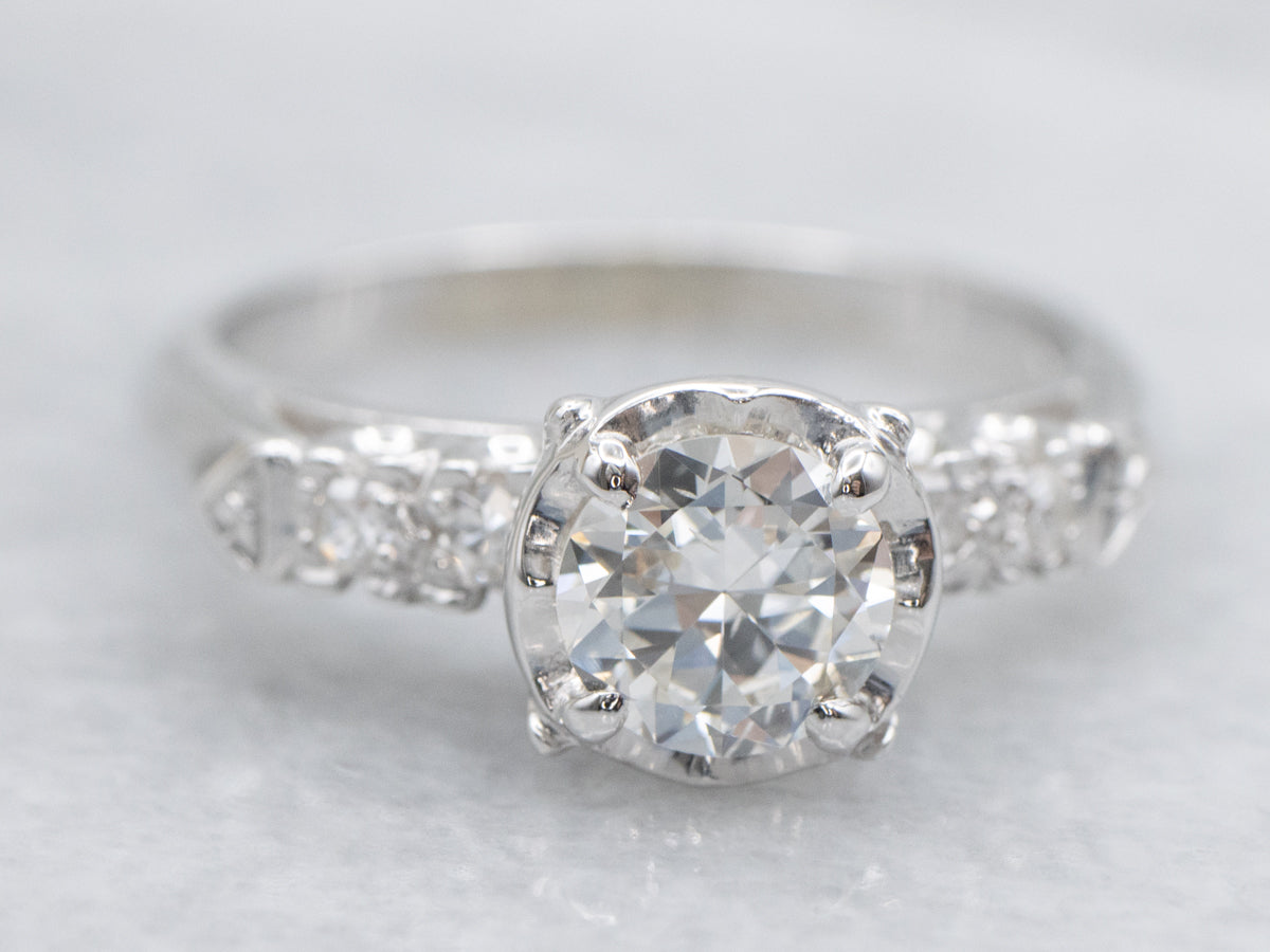 Diamond White Gold Engagement Ring in Scallop Setting