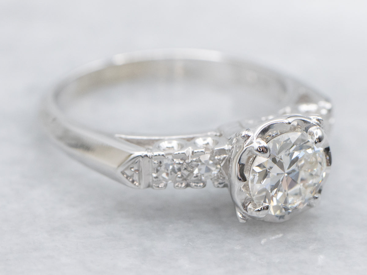 Diamond White Gold Engagement Ring in Scallop Setting