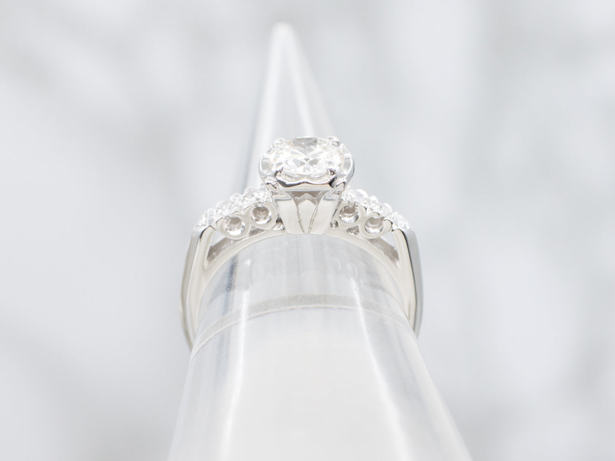 Diamond White Gold Engagement Ring in Scallop Setting