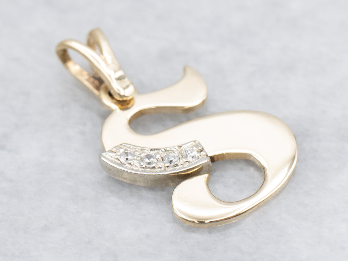 Yellow Gold Diamond Initial &quot;S&quot; Pendant
