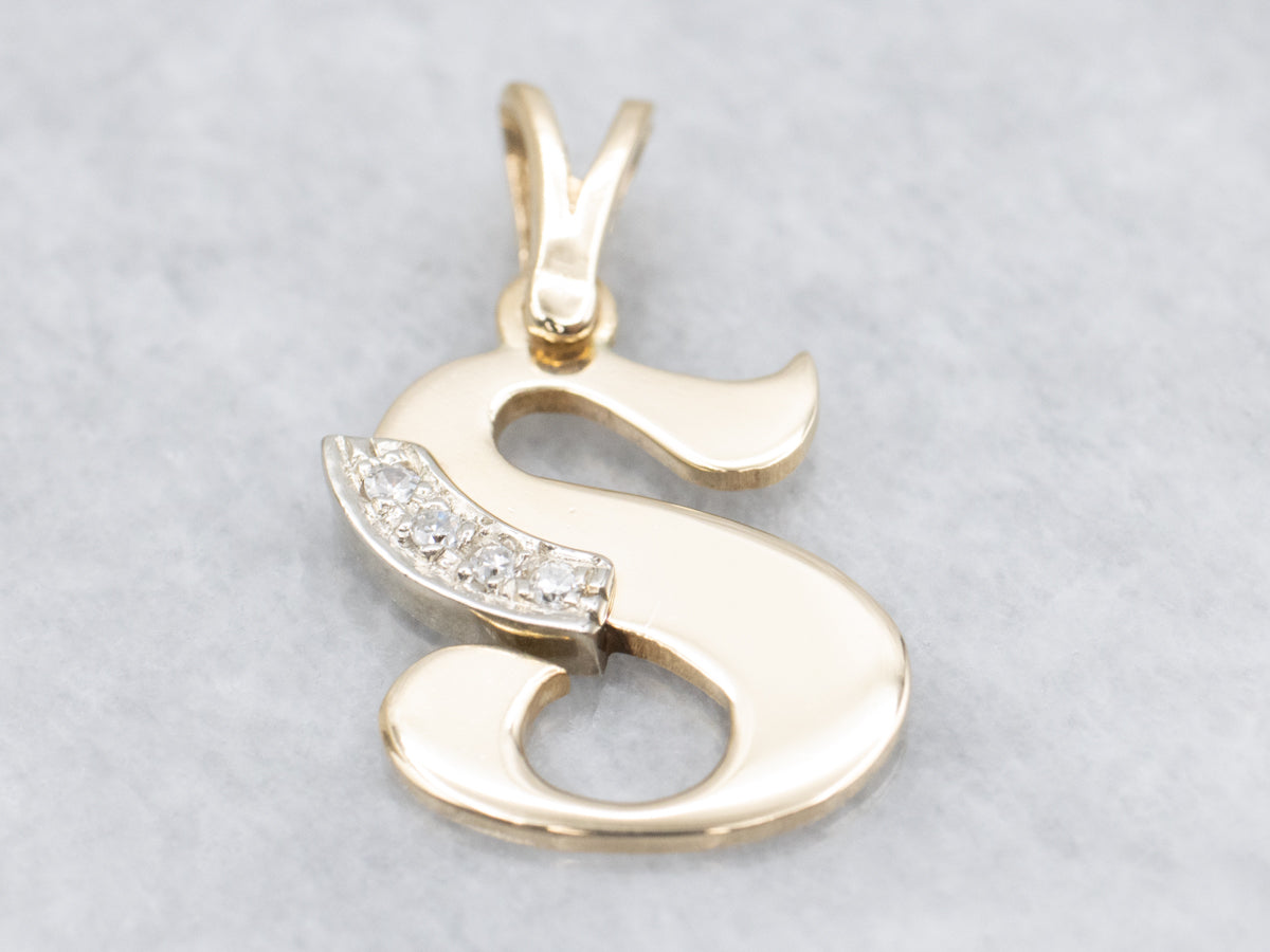 Yellow Gold Diamond Initial "S" Pendant