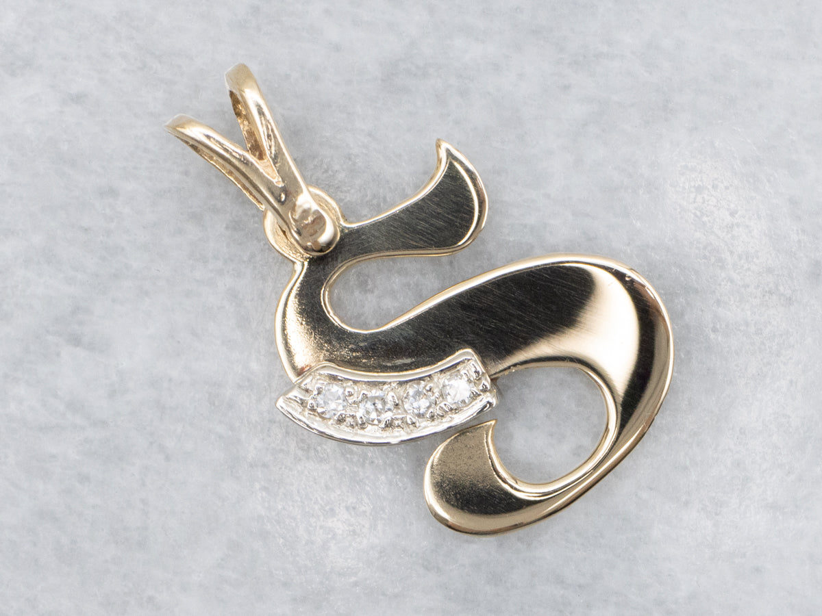 Yellow Gold Diamond Initial "S" Pendant