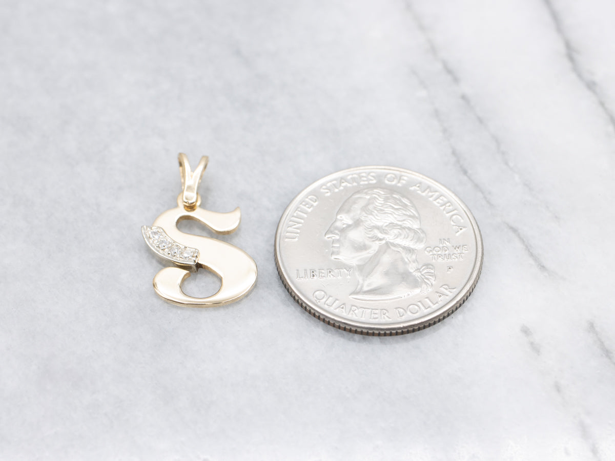 Yellow Gold Diamond Initial "S" Pendant