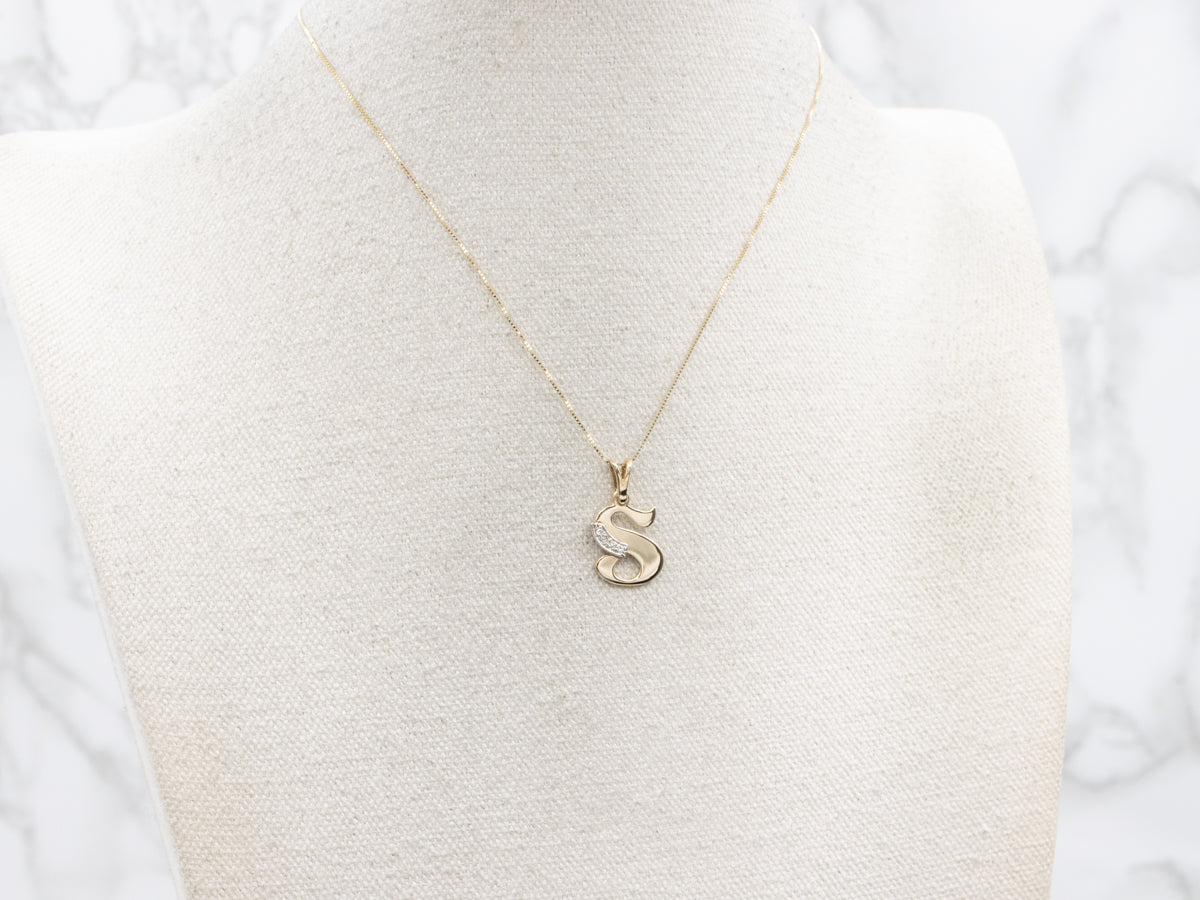 Yellow Gold Diamond Initial "S" Pendant