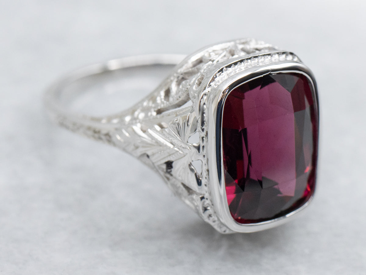 Art Deco Rhodolite Garnet Solitaire Ring