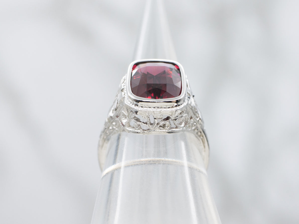 Art Deco Rhodolite Garnet Solitaire Ring