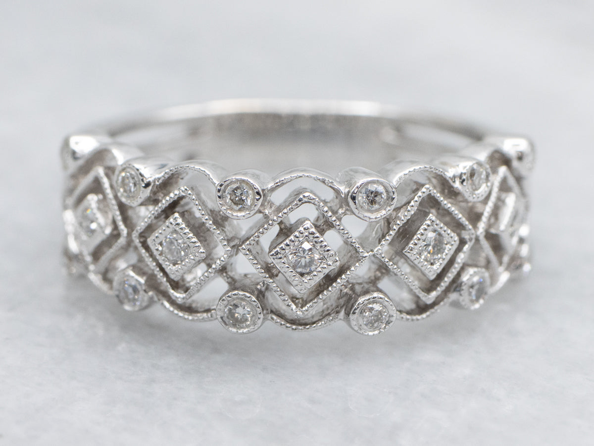 White Gold Geometirc-Pattern Diamond Band