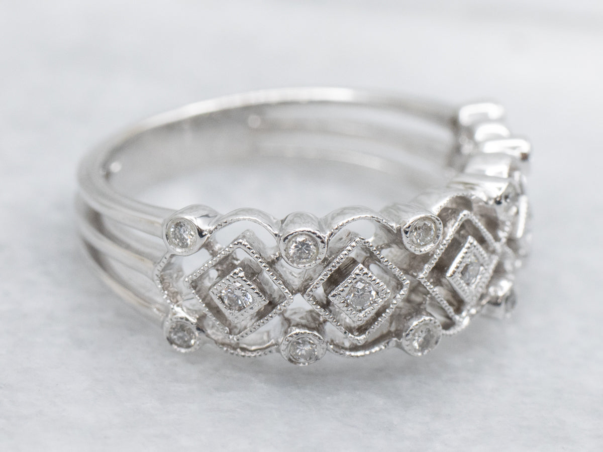 White Gold Geometirc-Pattern Diamond Band