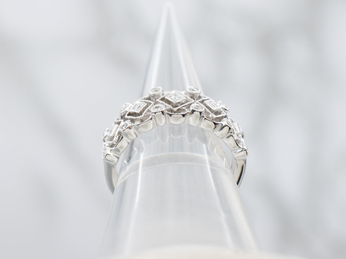 White Gold Geometirc-Pattern Diamond Band