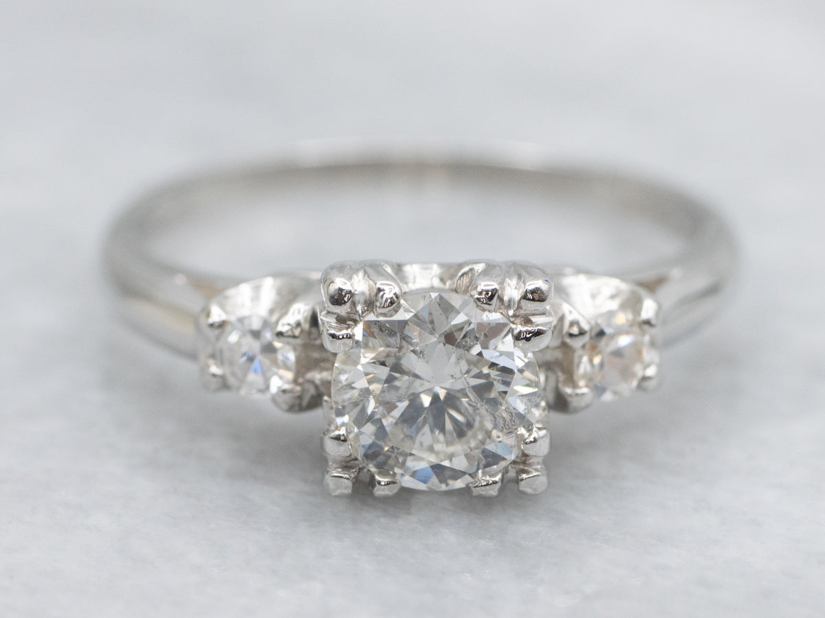 1950s Platinum European Cut Diamond Engagement Ring