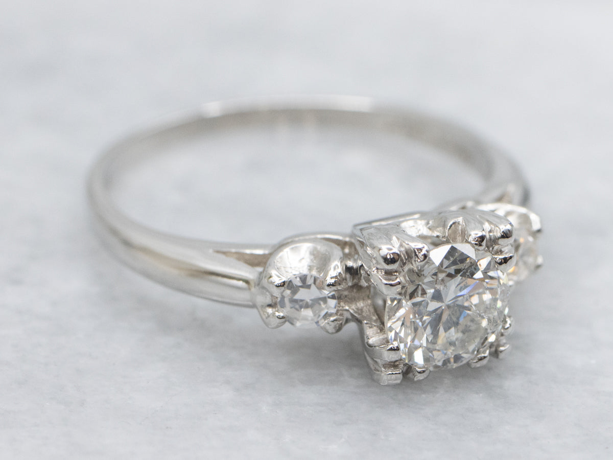 1950s Platinum European Cut Diamond Engagement Ring