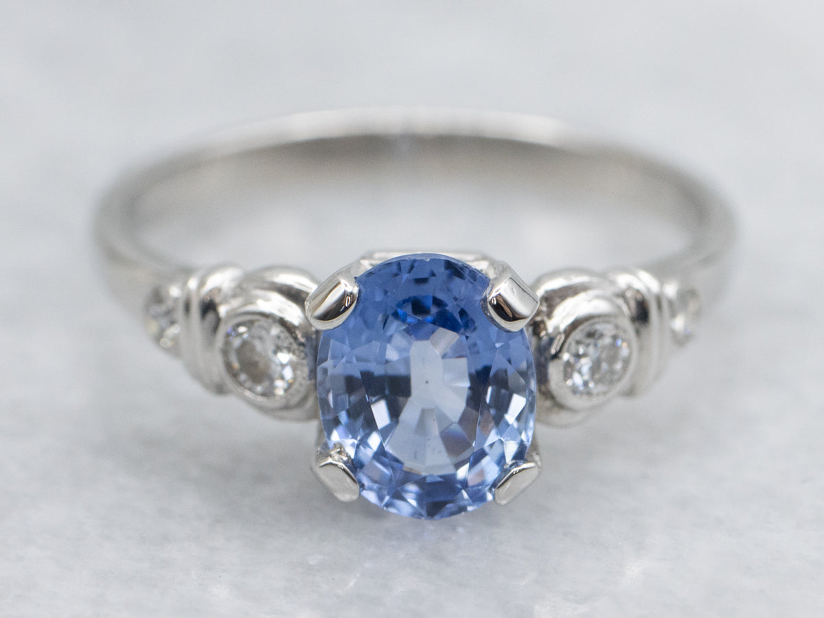 Platinum Oval-Cut Sapphire and Diamond Ring