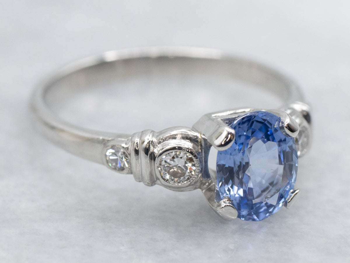 Platinum Oval-Cut Sapphire and Diamond Ring