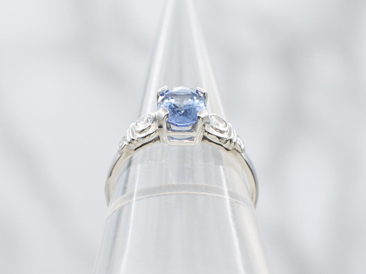 Platinum Oval-Cut Sapphire and Diamond Ring
