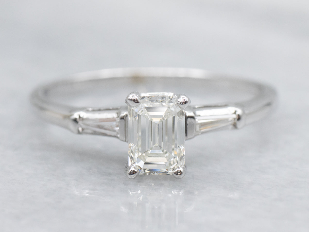 Emerald-Cut Diamond Three Stone Engagement Ring