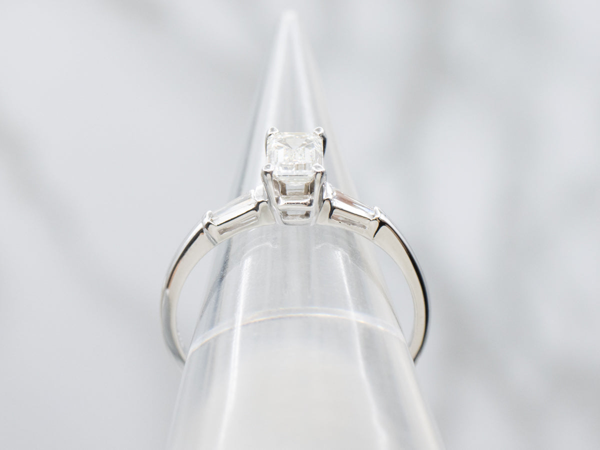 Emerald-Cut Diamond Three Stone Engagement Ring