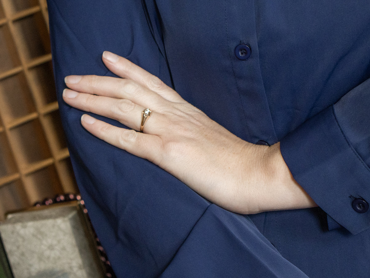 Old Mine Cut Diamond Belcher-Set Antique Engagement Ring