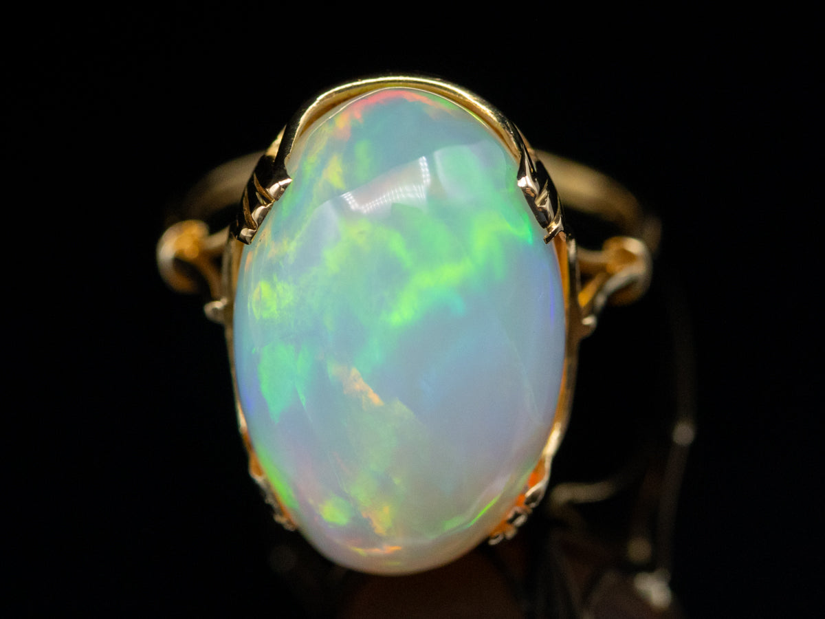 Opal Cabochon in Vintage Gold Solitaire Setting