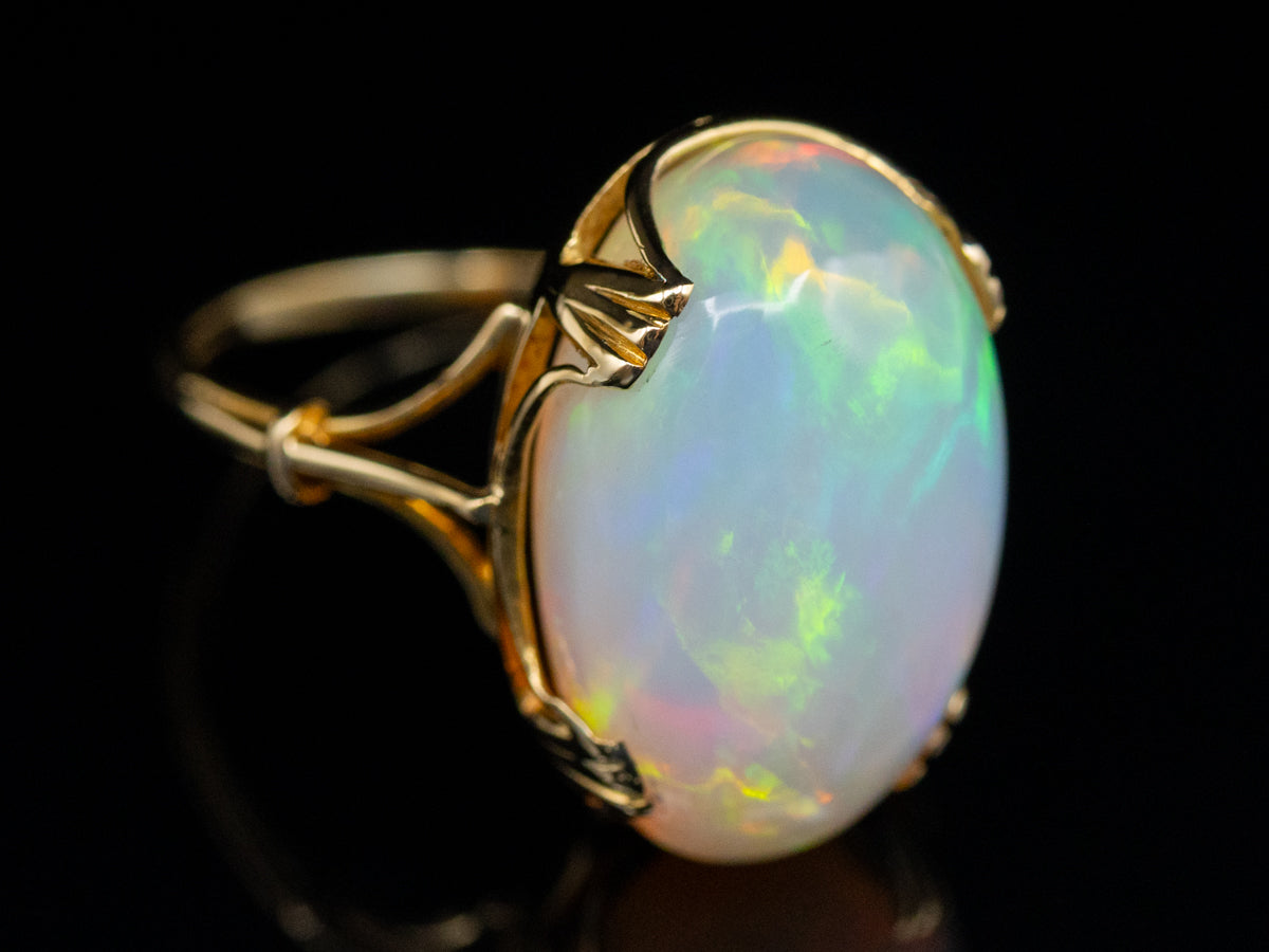 Opal Cabochon in Vintage Gold Solitaire Setting