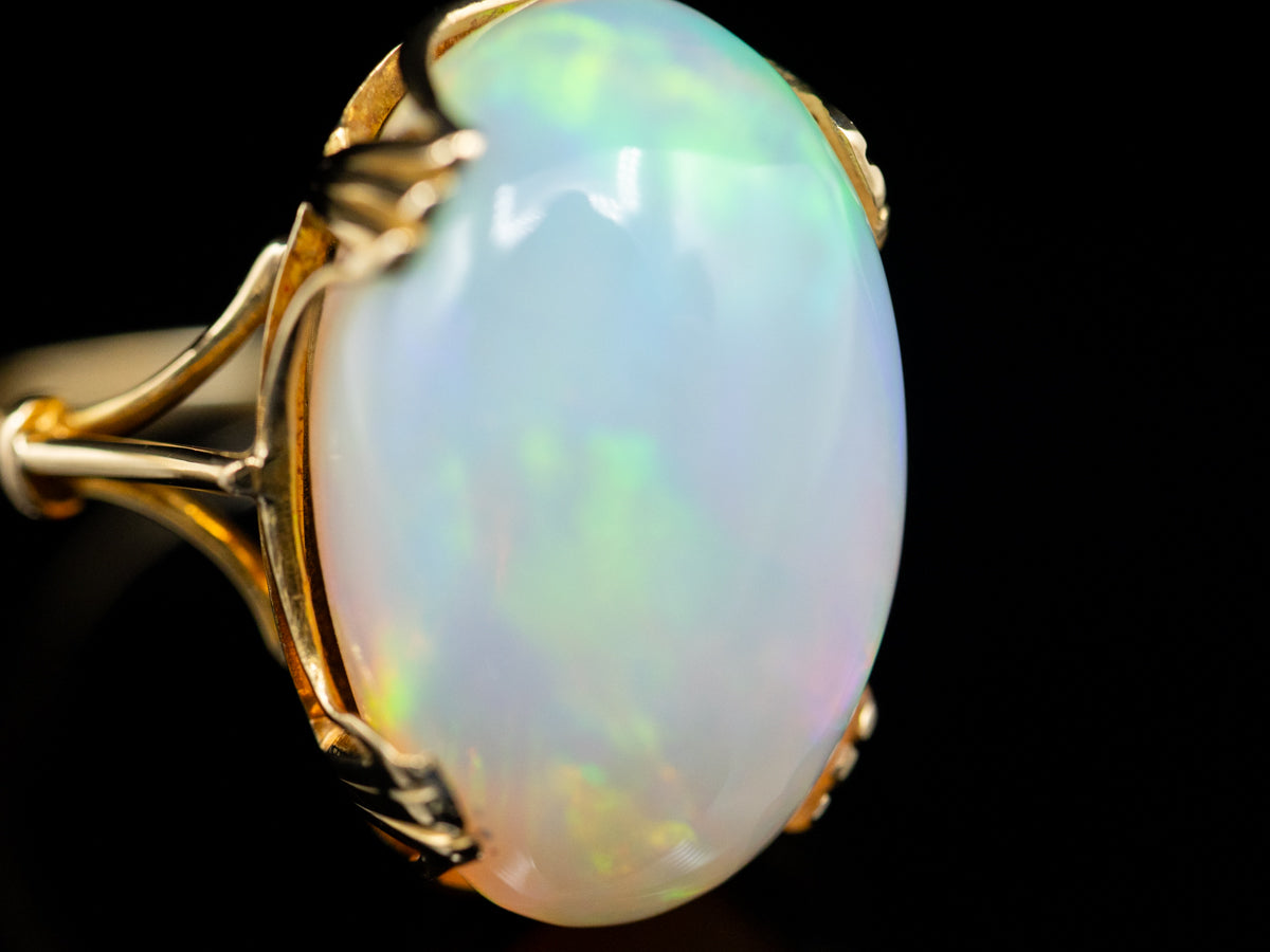 Opal Cabochon in Vintage Gold Solitaire Setting