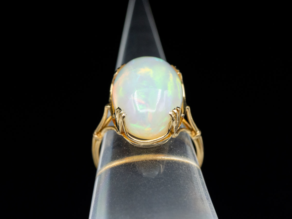Opal Cabochon in Vintage Gold Solitaire Setting